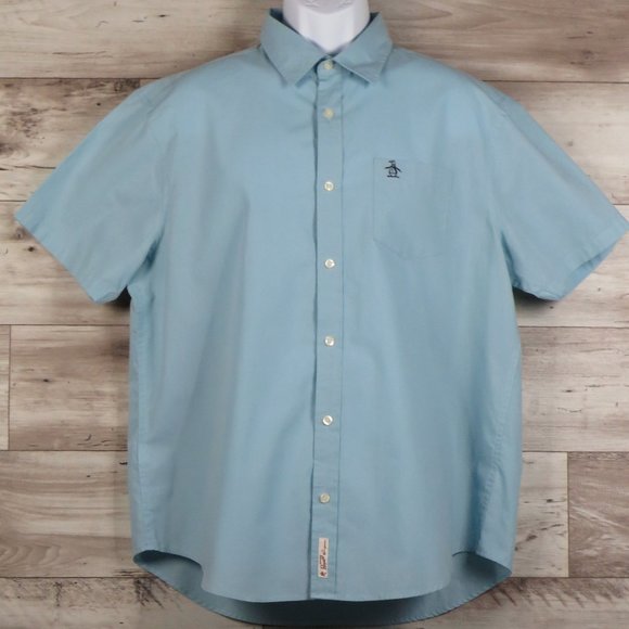 Penguin* Men's‎ Short Sleeve Button Down Curved Hem Chest Pocket Shirt~ Size XL - Picture 1 of 12